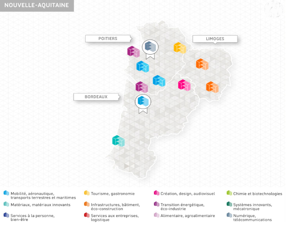 Carte : campus des métiers et des qualifications en Nouvelle-Aquitaine.