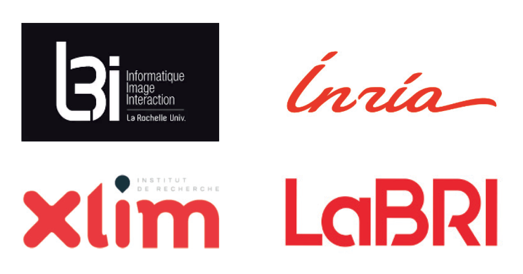 Logos des quatre laboratoires principaux en IA : L3i (La Rochelle Université), Inria, XLIM et LaBRI.