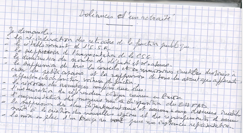 cahier retraite demandes manuscrites