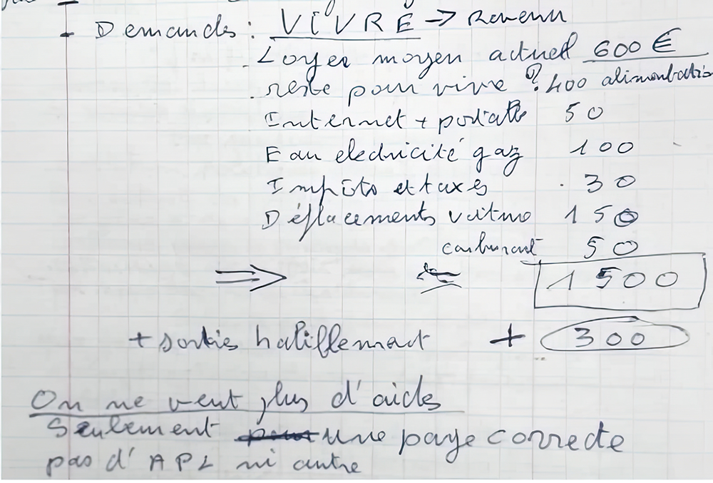 notes manuscrites budget loyer charges mensuelles
