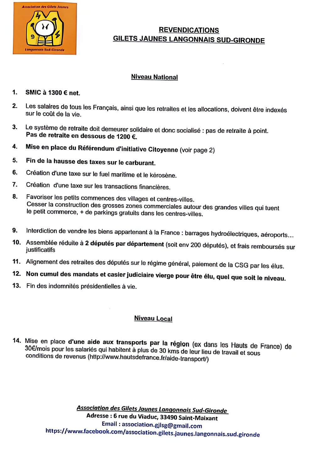 revendications gilets jaunes langonnais sud gironde